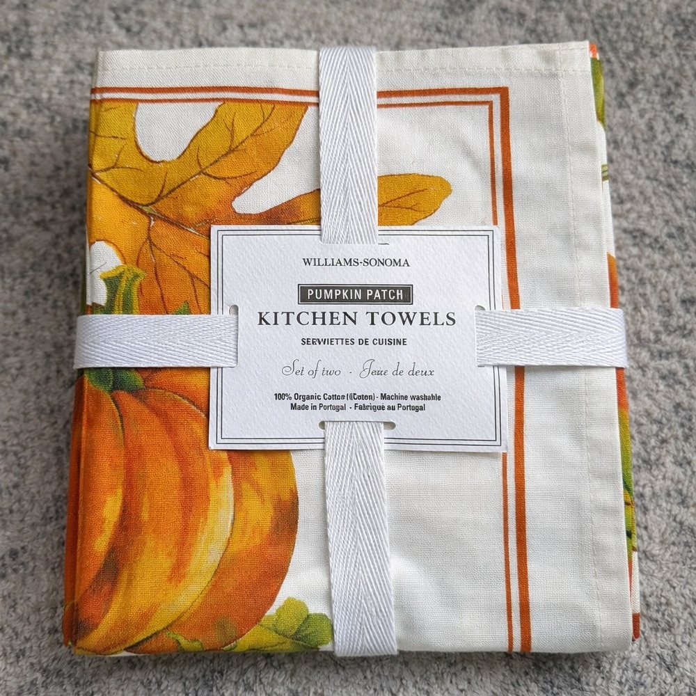 Williams Sonoma  Oversized Kitchen  Towel Pumpkin Patch Organic cotton NWT